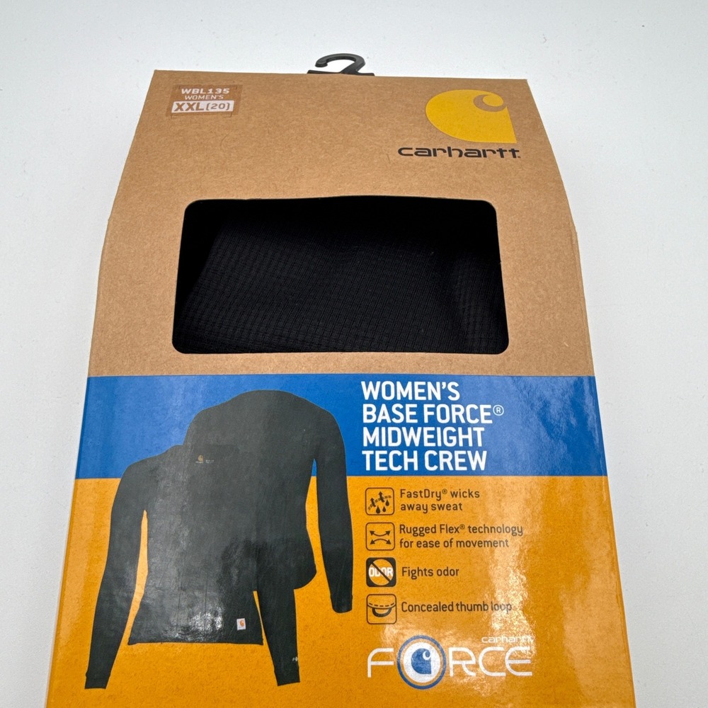 Carhartt Base Force Midweight Tech Crew Womens 2XL WBL135 BLK Black NIB‎ - Picture 3 of 6